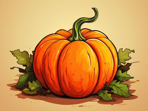 Photo beautiful illustration of vibrant ... | Premium Photo #Freepik #photo Vegetable Drawing, Painting Pumpkin, Beautiful Illustration, Fall Printables, Photo Beautiful, Stained Glass Panels, Drawing Skills, Cartoon Clip Art, Autumn Art