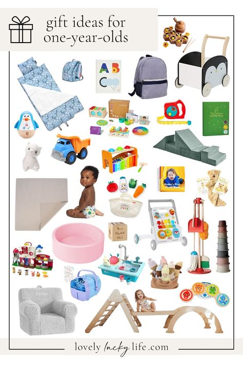 Looking for gifts for one-year-olds? I’ve got you! This list of one-year-old gifts is perfect for babies in the year-old range – not infants, maybe walking-ish but not quite a toddler – I chose these gifts for one-year-olds to grow with them. Whether you’re shopping for baby’s first birthday or for a one-year-old’s Christmas gifts, below are 30 ideas your one-year-old daughter or son will love! Two Year Old Christmas Gifts, One Year Old Christmas Gifts, One Year Old Gift Ideas, Baby Activities 1 Year, Handmade Gifts For Boyfriend, Baby Gift Guide, Christmas Guide, Old Christmas, One Year Old