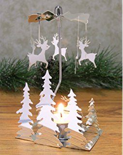 Spinning Metal Candle Holder - Reindeer Charms Spin Around When Candle Is Burning - Christmas Trees - Scandinavian Design - Rotary Candle Holder - Christmas Candle Holder Pine Tree Candle, Christmas Candle Centerpiece, Hanging Charms, Christmas Candle Holder, Christmas Tree Candle Holder, Unique Candle Holders, Christmas Candle Decorations, Metal Candle Holder, Tree Candle Holders