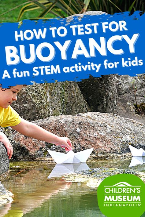 A child is reaching out over a pond surrounded by rock and placing a paper folded boat onto the water. Buoyancy Experiments For Kids, Home Science Experiments For Kids, Homeschool Science Lessons, Home Science Experiments, Fun Stem Activities, Experiment For Kids, Home Science, Free Homeschool Resources, At Home Science Experiments