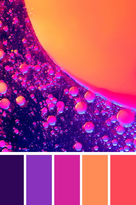 The purple orange color palette combines deep violet hues with lively tangerine shades, offering a striking contrast that feels both warm and energetic. Purple Orange Color Scheme, Magenta Yellow Color Palette, Bright Sunset Color Palette, Orange Pink Purple Color Palette, Striking Color Combinations, Colour Combination With Orange, Color Harmony Palette, Purple Pallete Color Combinations, Purple Color Palette Combination