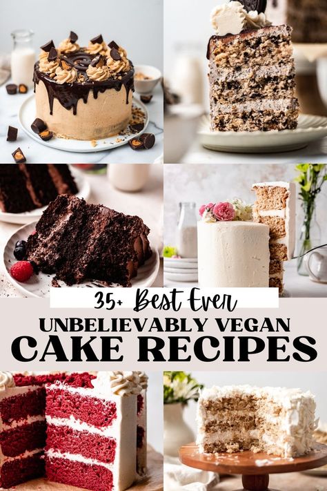 Over 35 amazing vegan cake recipes for all occasions! From birthdays, graduations, weddings, holidays and more, these vegan cakes are secretly eggless, dairy free, and some even gluten free! From classic vegan vanilla cake and vegan chocolate cake to fun cakes like vegan chocolate peanut butter cake and vegan Oreo cake! Vegan Wedding Cake Recipe, Vegan Layer Cake, Vegan Oreo Cake, Best Vegan Cake, Dairy Free Cakes, Best Vegan Cake Recipe, Vegan Cake Frosting, Banana Diaries, Vegan Gluten Free Cake