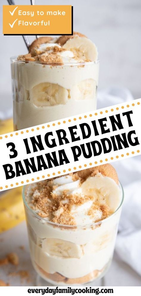 Easy Banana Pudding No Bananas, Banana Pudding Single Serve, Easy Banana Snack Ideas, Easy Dessert Recipes With Ingredients At Home, Banana Easy Dessert, Banana Jello Dessert, Easy Dessert Recipes With Bananas, 3 Ingredient Pudding Cake, Easy Banana Pudding Without Bananas