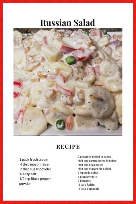 Russian Salad Recipe, Salad Macaroni, Russian Salad, Salad At Home, Chicken Starter Recipes, Cooking Recipes In Urdu, Homemade Sauce Recipes, Homemade Cookbook, Macaroni Salad Recipe