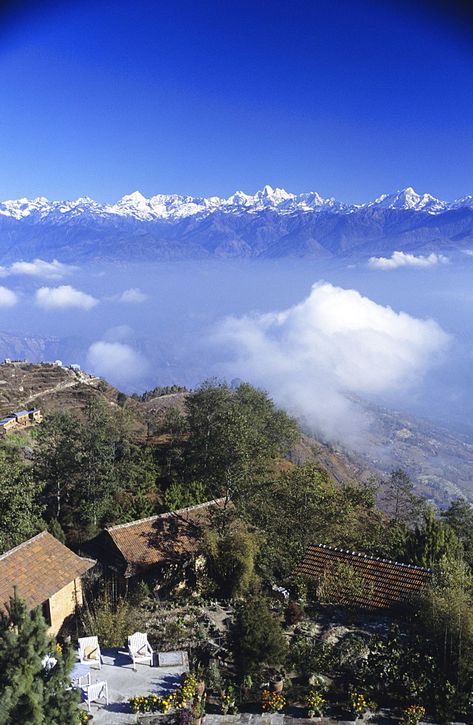 Nagarkot Nepal, Nepal People, Hotel Landscape, Travel Nepal, Nepal Culture, Blue Building, Nepal Travel, Fashion Man, Where To Go