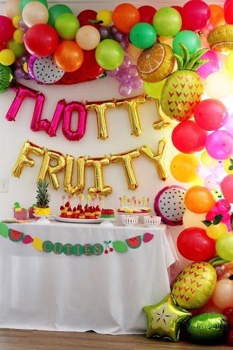 Twotti Fruity Party, Twotti Fruity Birthday, Gender Neutral Party Themes, Twotti Fruitti, Tutti Frutti Birthday Party, Twotti Fruity, Fruity Party, Hosting A Birthday Party, Fruit Birthday Party