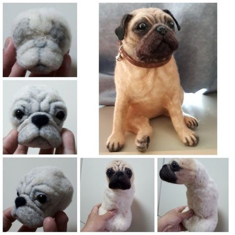 needle felted pug Pug Needle Felting, Baby Barn Owl, Felted Owl, Christmas Gift Baby, Felted Christmas, Baby Barn, Needle Felting Diy, Felt Fox, Needle Felted Dog