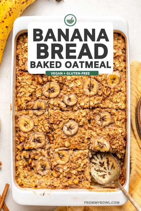 Banana Bread Oatmeal, Oatmeal Baked, Vegan Baked Oatmeal, Banana Bread Baked Oatmeal, Oatmeal Vegan, Banana Baked Oatmeal, Banana Bread Ingredients, Fit Recipes, Banana Muffin