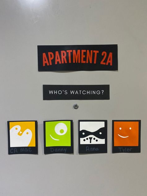 Dorm Door Signs Ideas, Ra Dorm Floor Themes, Netflix Theme Bulletin Board, Netflix Door Decs, Cute Door Decorations College, Door Dorm Decorations, Door Decs Ra Ideas, Netflix Ra Board, Ra Dorm Bulletin Boards