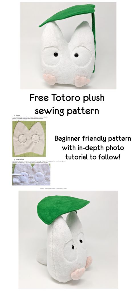 Free white Totoro plush sewing pattern Easy Sew Stuffed Animals Free Pattern, Diy Plushies Patterns Easy, Studio Ghibli Sewing Patterns, Sanrio Sewing Pattern, Felt Dolls Patterns Free, Simple Plushie Patterns Free, Sewing Plushies Free Pattern, Diy Plushies Patterns Free, Sewing Patterns Free Plushies