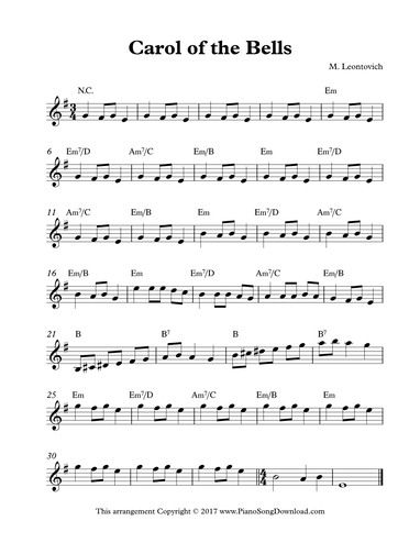 Carol Of The Bells Sheet Music, Carol Of The Bells Violin, Piano Sheet Music Beginners, Trumpet Sheet Music, Trumpet Music, Clarinet Music, Clarinet Sheet Music, Saxophone Sheet Music, Guitar Tabs Songs