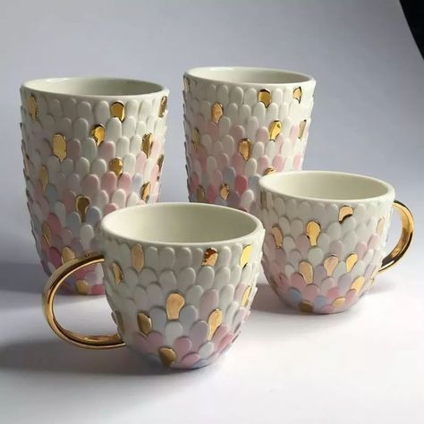 Pottery Magazine on Instagram: “Ceramic art by Laima Laurina For more inspiration follow @laurinsceramics . . . #pottery #potterylove #instapottery #potteryart…” Ceramics Crockery, Gold Pottery, The Rainbow Fish, Ceramic Tea Cups, Porcelain Handmade, Dinnerware Set Modern, Crockery Design, Tea Cup Design, Fine Dinnerware