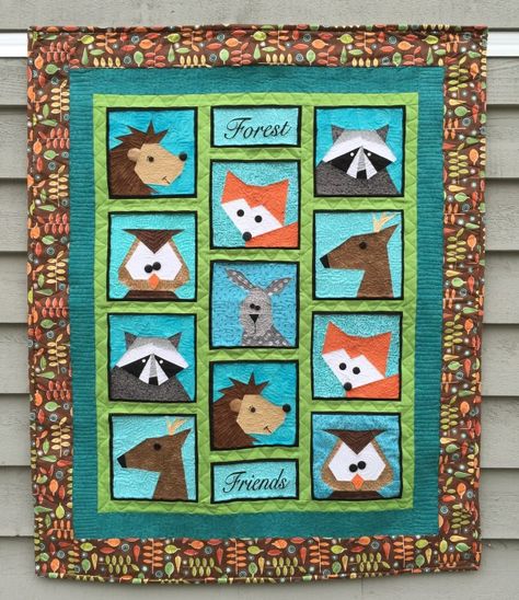 Forest Friends Quilt, Quilt Table Runner, Kid Quilts Patterns, Woodland Baby Quilt, Animal Baby Quilt, Kid Quilts, Woodland Quilt, Paper Pieced Quilt Patterns, Quilted Table Runners Patterns