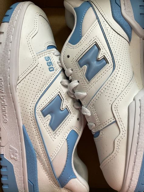 A picture of new balance 550s. New Balance Shoes550, Light Blue New Balance 550, New Balance 550 Light Blue, Light Blue New Balance, New Balance 550 Blue, New Balance 550 Outfit, New Balance Aesthetic, 550 Outfit, Balance Aesthetic