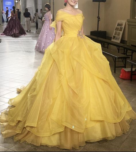 Yellow Belle Prom Dress, Yellow Princess Gown, Belle Prom Dress, Ball Gowns For Teens, Yellow Princess Dress, Yellow Ballgown, Wedding Dress Fantasy, Yellow Wedding Dress, Gown Designs