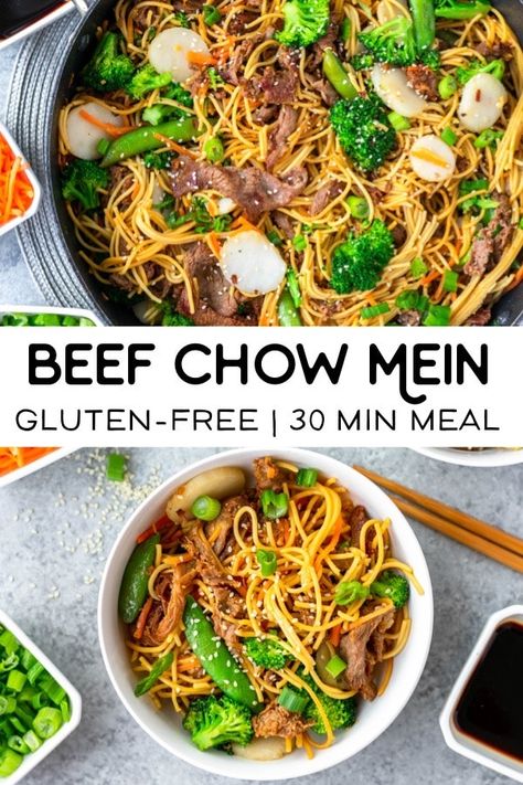 Gluten Free Chinese Food, Beef Chow Mein, Gluten Free Chinese, Gf Dinner, Chow Mein Recipe, 30 Min Meals, Gluten Free Noodles, Chinese Takeout, Simple Dinner