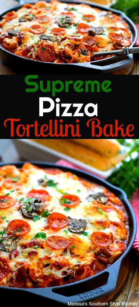 Meat Lovers Pizza Tortellini Bake, Meat Lovers Pizza Tortellini, Bake Tortellini, Supreme Pizza Pasta, Pizza Tortellini, Pizza Supreme, Casserole Pasta, Veggie Casseroles, Pasta Bakes