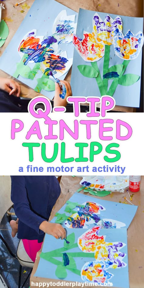 Q-Tip Painted Tulips - HAPPY TODDLER PLAYTIME Spring Art Projects For Kids, Painted Tulips, Spring Toddler, April Crafts, Spring Art Projects, Art Projects For Kids, Spring Preschool, Painting Activities, Spring Crafts For Kids