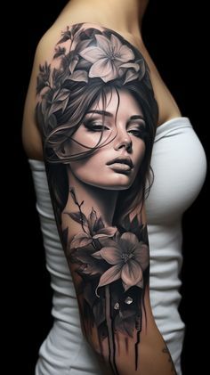 Tato Realis, Portrait Tattoo Sleeve, Mangas Tattoo, Realistisches Tattoo, Face Tattoos For Women, Nice Tattoos, Girl Face Tattoo, Realistic Tattoo Sleeve, Saved Tattoo