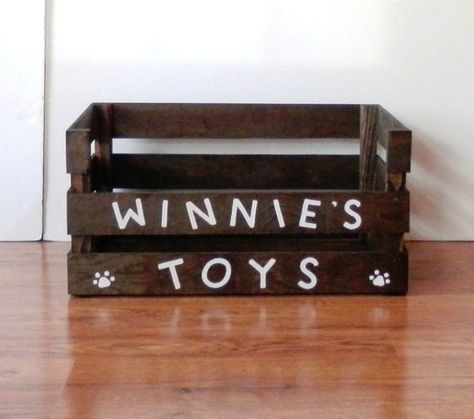 Personalized Dog Toy BoxWooden CrateDog Toy StorageToy Box | Etsy Dog Supplies Storage, Dog Tricks Easy, Dog Toy Box, Diy Dog Toys, Dog Toy Storage, Dog House Diy, Diy Dog Bed, Simple Toys, Dog Rooms