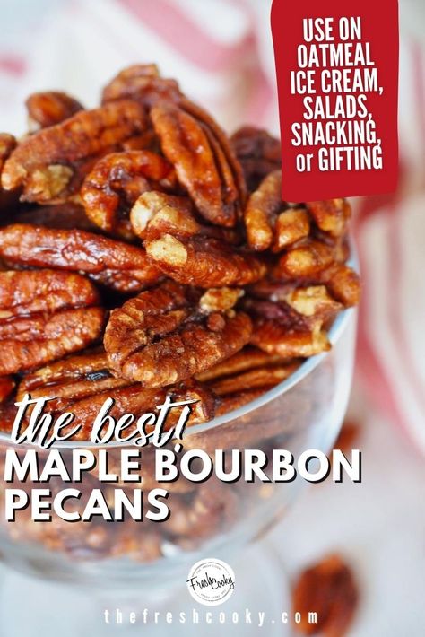 Maple Candied Pecans, Maple Bourbon Pecans, Bourbon Glazed Pecans, Bourbon Candied Pecans Recipe, Bourbon Appetizers, Bourbon Salt, Bourbon Roasted Pecans, Bourbon Pecans Recipe, Bourbon Pecan Bars Recipe