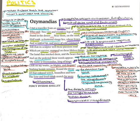 Ozymandias by Percy Bysshe Shelley poem anthology analysis for wjec edquas English board English literature annotations Poetry Anthology Project Ideas, Ozymandias Analysis, Eduqas Poetry Anthology, Ozymandias Poem Analysis Grade 9, Literature Annotations, Ozymandias Poem Analysis, Gcse Poetry Anthology, Ozymandias Poem, Quotes Inggris