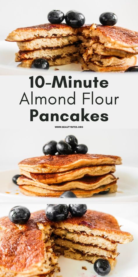 This paleo almond flour pancake recipe is a super quick and easy breakfast idea! The result is a stack of fluffy and super delicious gluten-free pancakes for one! Fibre Meals, Paleo Pancakes Almond Flour, Gluten Free Pancake Recipe, Gluten Free Pancakes Easy, Paleo Pancake Recipe, Flax Pancakes, Gluten Free Banana Pancakes, Pancakes For One, Make Almond Flour