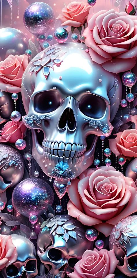 Skull Phone Backgrounds, Kindle Insert, Colorful Skull Art, Black Skulls Wallpaper, Fairy Garden Pots, Dark Gothic Art, Pink Goth, Pretty Wallpapers Tumblr, Roses Wallpaper