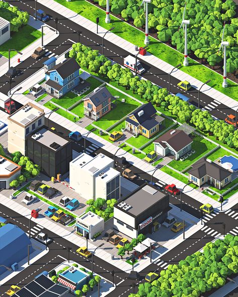 Low Poly City, Buildings Artwork, City Artwork, House Outer Design, City Games, Facade Architecture Design, City Layout, Minecraft City, City Cartoon