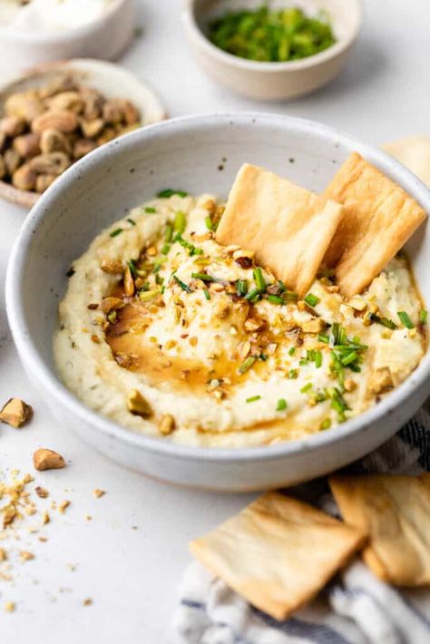 Dive into a blend of savory and sweet flavors with this incredible Baked Hot Honey Feta Dip recipe. Made with feta, cream cheese, hot honey, pistachios, and chives, it's perfect for game day or enjoying as a flavorful appetizer! Honey Feta Dip, Honey Feta, Pistachio Dip, Feta Cheese Dip, Erin Lives Whole, Easy Thanksgiving Recipes, Filling Snacks, Feta Dip, Spicy Honey