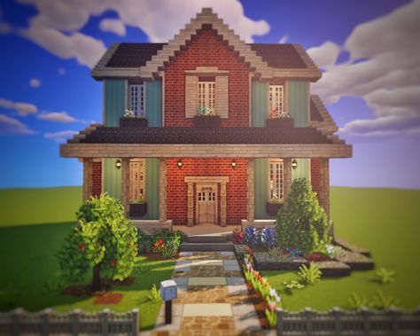 #minecraft #design #house #ideas #mizuno's16craft #foryou #chill #garden #bedroom #bathroom #kitchen Symmetrical Minecraft House, American Minecraft House, Minecraft Room Ideas, Minecraft Cottage House, Mc Houses, Mc House, Castle Minecraft, Minecraft Starter House, American Style House