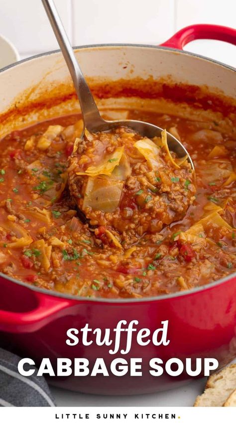 Spicy Cabbage Soup, Stuffed Cabbage Soup, Unstuffed Cabbage Soup, Unstuffed Cabbage Roll Soup, Easy Stuffed Cabbage, Easy Cabbage Soup, Simple Family Meals, Cabbage And Sausage, Cabbage Roll Soup