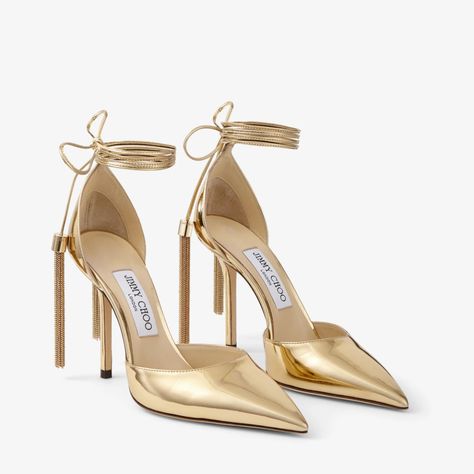 Gold Liquid Metal Leather Pointed Pump | ERIS 100 | Autumn 2022 collection | JIMMY CHOO Dr Shoes, Pointed Pumps, Jimmy Choo Heels, Classy Shoes, Prom Heels, Leather Heels Sandals, Shoes Luxury, Elegant Shoes, Gold Heels