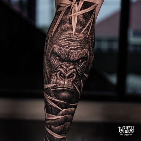 Animal Tattoos For Men, Mayan Tattoos, Simple Arm Tattoos, Medusa Tattoo Design, Gorilla Tattoo, African Tattoo, Full Leg Tattoos, Monkey Tattoos, Girl Face Tattoo