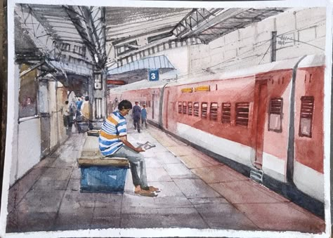 🟢 Available For Sell 🟢Mob-8250670179#Rajdhani express train#Indian Railways#Railway Station#Kolk - Delhli#TrainPainting#byKrishna Mondal Train Indian, Rajdhani Express, Indian Railway Train, Pakistan Railways, Art Competition Ideas, Train Drawing, Composition Painting, Emoji Drawings, Human Figure Sketches