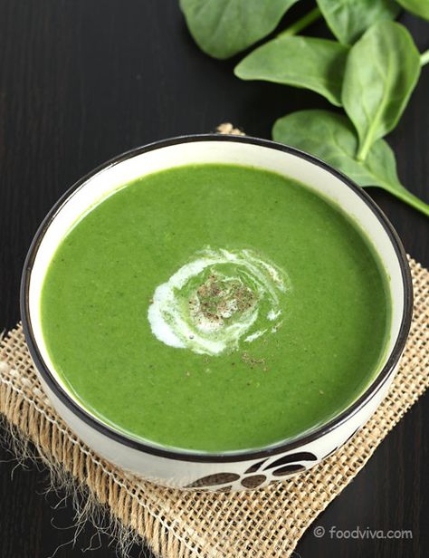 This Palak Soup Recipe Explains How To Make It At Home in Detail With Step By Step Photos and Also Provides Tips For How To Keep Soup Green And Thicken It To Your Preference. Spinach Soup Recipe, Soup Ideas, Veg Soup, Spinach Soup, Spinach Leaves, Pureed Food Recipes, Hearty Soups, Healthy Soup Recipes, Healthy Soup