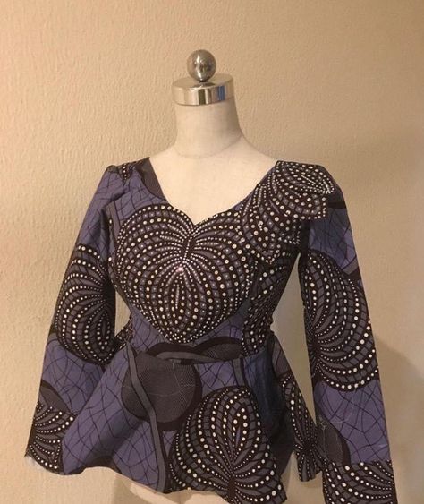 Tops Ankara, Ankara Peplum Tops, Kitenge Designs, Kitenge Fashion, African Blouses, African Attire Dresses, Ankara Tops, African Print Tops, African Fashion Skirts