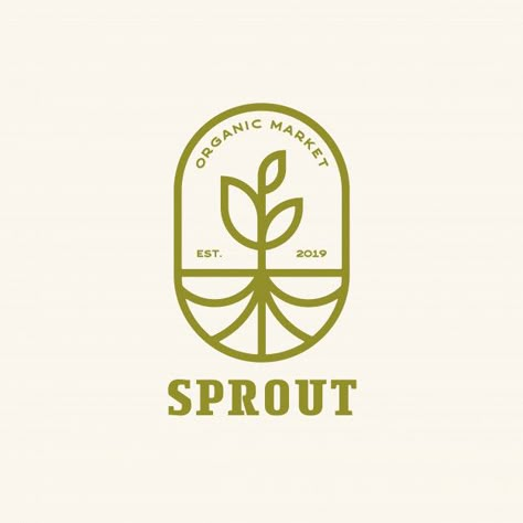 Sprout with roots modern line, emblem lo... | Premium Vector #Freepik #vector #logo Orchard Logo, Creative Line Art, Emblem Logo Design, Market Branding, Roots Logo, Nature Logo Design, Flora Pattern, Organic Market, Mountain Logo