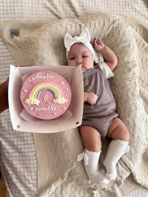 2 Month Birthday Cake, 6 Months Bento Cake, Monthly Cakes For Baby Girl, One Month Cake Baby Girl, Bento Cake For Baby Girl, 6 Month Cake Ideas, One Month Birthday Cake, 1 Month Old Cake, Monthly Milestone Cake