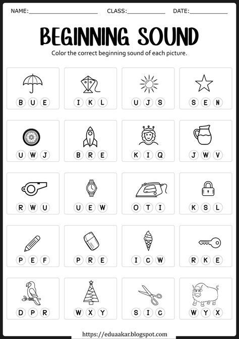 Worksheet For Phonic Sounds, Beginning And Ending Sounds Worksheets, Missing Beginning Sound Worksheet, Sound Out Words Kindergarten, Begining Sound Phonics Worksheets, Phonics Worksheets For Nursery, Kindergarten Sound Activities, Alphabet Sounds Worksheets, Letter Sound Recognition Worksheets