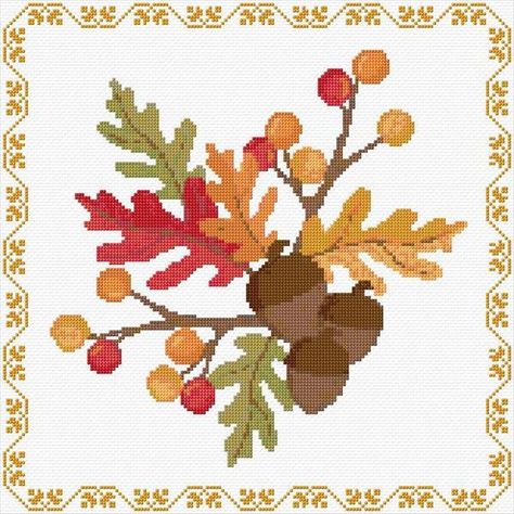 Leaves Cross Stitch, Cross Stitch Calculator, Pumpkin Cross Stitch Patterns, Counted Cross Stitch Patterns Free, Free Cross Stitch Designs, Autumn Cross Stitch Patterns, Pumpkin Cross Stitch, Fall Cross Stitch, Pixel Pattern