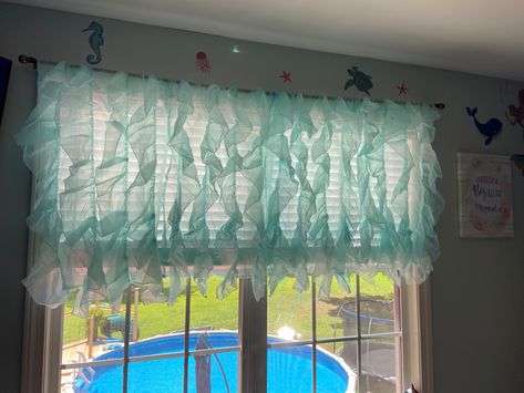 #GirlsRoom #Mermaid #underTheSea #JellyFish #Seahorse #Water #Seafoamgreen Seafoam Green, Girl's Room, Jellyfish, Under The Sea, Valance Curtains, Decor Ideas, Mermaid, Curtains, Water