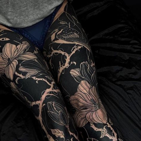 Blast Over Tattoo, Back Of Leg Tattoos, Lower Arm Tattoos, Blackout Tattoo, Witch Tattoo, Tattoos For Black Skin, Body Suit Tattoo, Leg Sleeve Tattoo, Tattoo Magazines