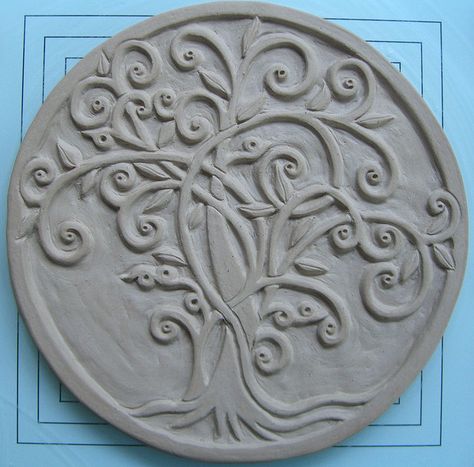 By Intrinsic Designs (Cathy Heery)  |  Nutty Tree:  Another carving out of clay for a mould and then mass produce it for the markets. I had a terrible time with latex, (it all went lumpy and you have to do 20 coats) so I ordered some polyeurathane to make the moulds. You pour it over the "master" into a box ...much easier!. It's expensive stuff, but hopefully its worth it! Sculptures Céramiques, Keramik Design, Slab Pottery, Ceramic Techniques, Relief Sculpture, Clay Tiles, Pottery Techniques, Pottery Classes, Pottery Ceramics