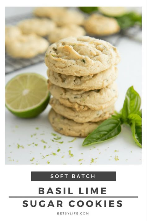 Looking for a signature cookie recipe? These Basil Lime Sugar Cookies are sugar cookies with a fresh, herbaceous twist! Basil in cookies? Yes! They're quick and easy, new and exciting, and kind of taste like margaritas! These are sugar cookies... all grown up! #betsylife #sugarcookies #basillimesugarcookies #bestcookierecipes Lime Sugar Cookies, Cookies Videos, Cookies Snickerdoodle, Fresh Basil Recipes, Chewy Sugar Cookie Recipe, Quick Cookies Recipes, Quick Cookies, Lime Cookies, Cinnamon Sugar Cookies