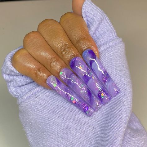 Purple Long Acrylic Nails, Dope Nail Designs Purple, Purple Birthday Nails, Mango Nails, Bling Nail Art, Purple Glitter Nails, Purple Acrylic Nails, Diy Acrylic Nails, Drip Nails