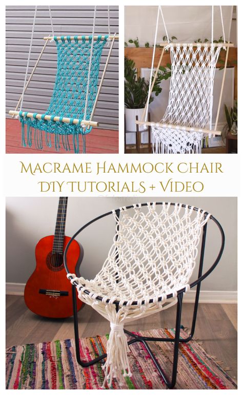 ate not only the hammock chair, but hammock swing bed and more for outdoor and camp fun in Summer. Homemade Outdoor Decor, Hammock Chair Diy, Diy Macrame Hammock, Homemade Outdoor Furniture, Diy Hanging Chair, Macrame Hammock Chair, Macrame Hanging Chair, Macrame Chairs, Chair Diy