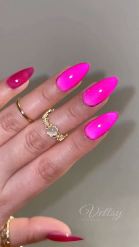 Vettsy | 💕Hot Pink Cat Eye Nails💕 With or Without Chrome?🤔 🛒Products Used: ✨Super Cat Eye Gel-Fine ✨Solid Gel-121 So Hot ✨Mermaid Nail… | Instagram Hot Pink Cat Eye Nails, Cat Eye French Tips, Pink Cat Eye Nails, Hot Mermaid, Nail Instagram, Candy Cat, Mermaid Nail, Cat Eye Nail, Nail Trend