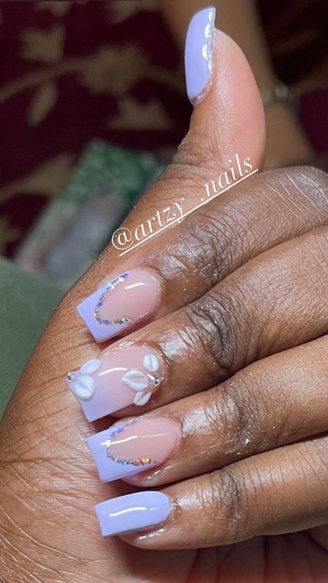 Lilac Nails Design, Purple And Silver Nails, Nails Basic, Light Purple Nails, Quinceanera Nails, Purple Glitter Nails, Purple Acrylic Nails, Lilac Nails, Purple Nail Designs