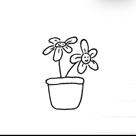 Flower In Pot Tattoo, Kindness Doodles, Mini Drawings Simple, Flower Doodle Tattoo, Mini Doodles Drawing, Small Doodle Tattoos, Dainty Drawings, Flower Pot Tattoo, Little Flower Tattoo